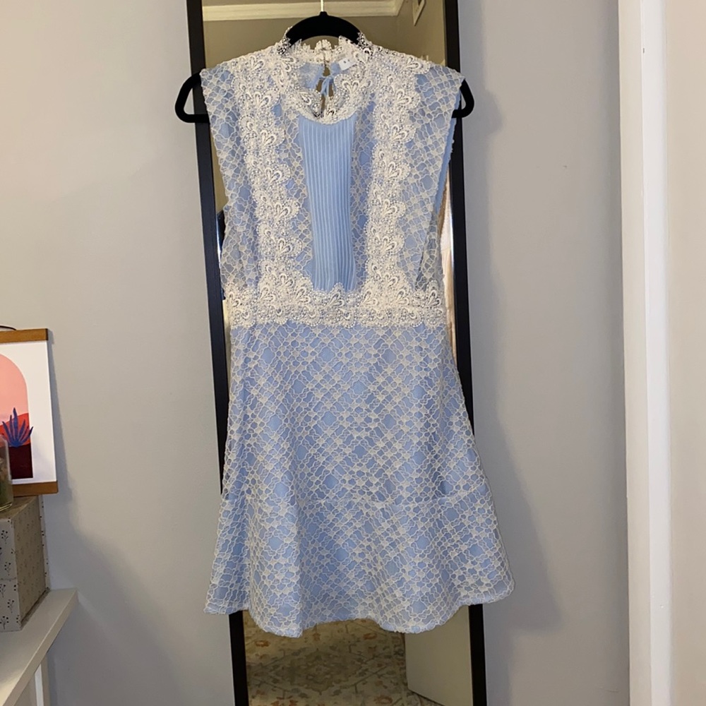 Light Blue and White Lace, Side-Cut Out, SANDRO Dress